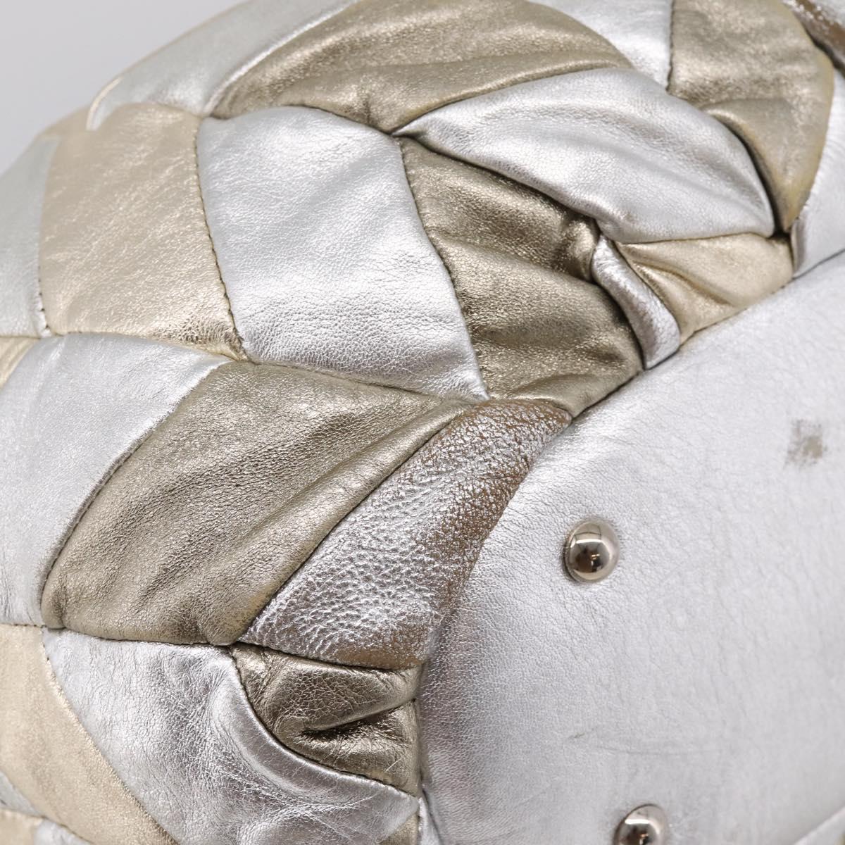 Miu Miu Hand Bag Leather 2way Silver Gold Auth 167822A