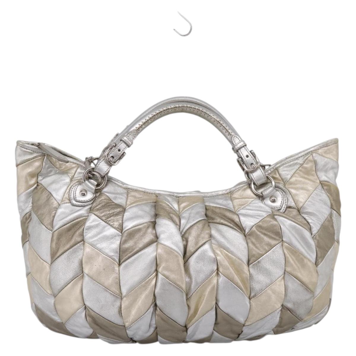 Miu Miu Hand Bag Leather 2way Silver Gold Auth 167822A