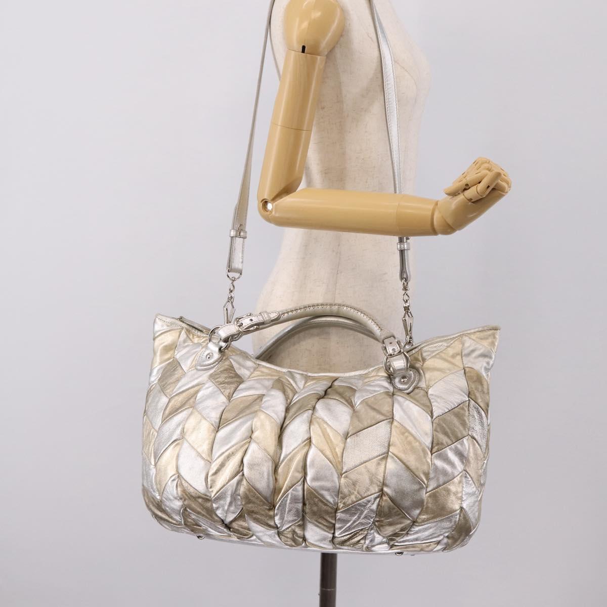 Miu Miu Hand Bag Leather 2way Silver Gold Auth 167822A