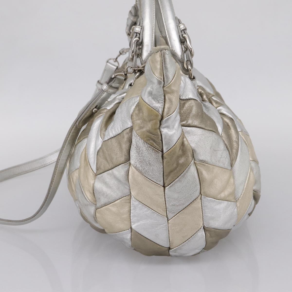 Miu Miu Hand Bag Leather 2way Silver Gold Auth 167822A