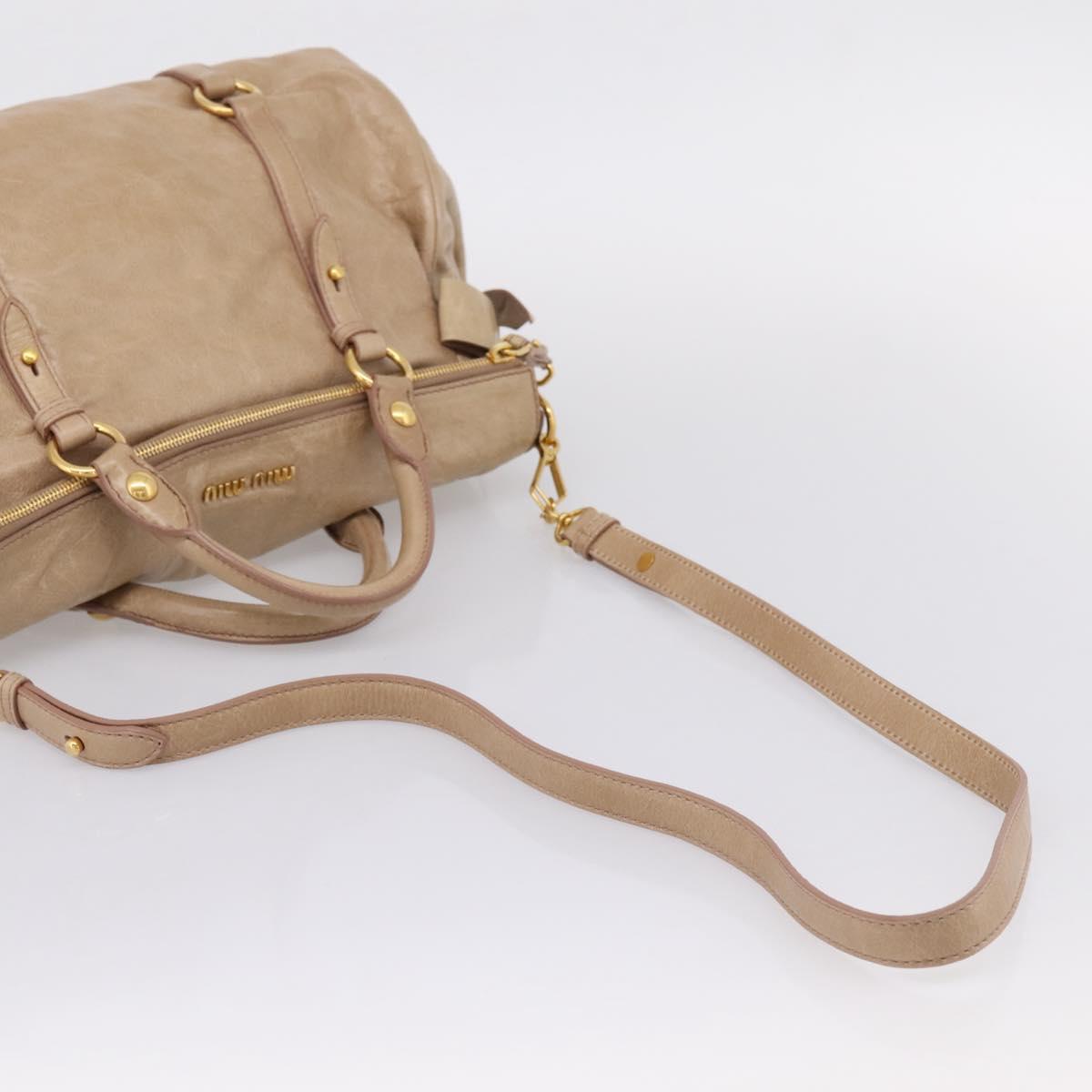 Miu Miu Hand Bag Leather 2way Beige Gold Auth 167823M