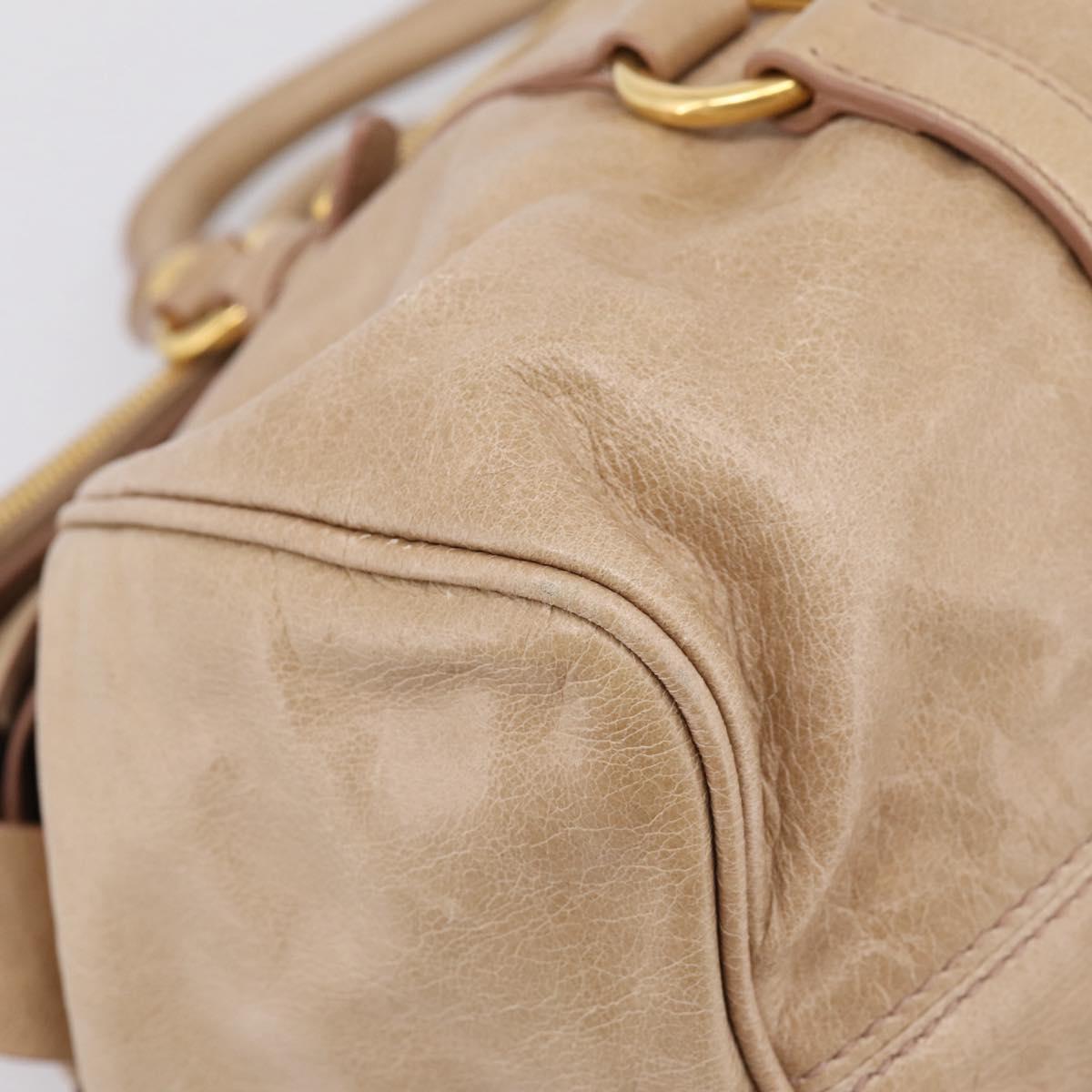 Miu Miu Hand Bag Leather 2way Beige Gold Auth 167823M