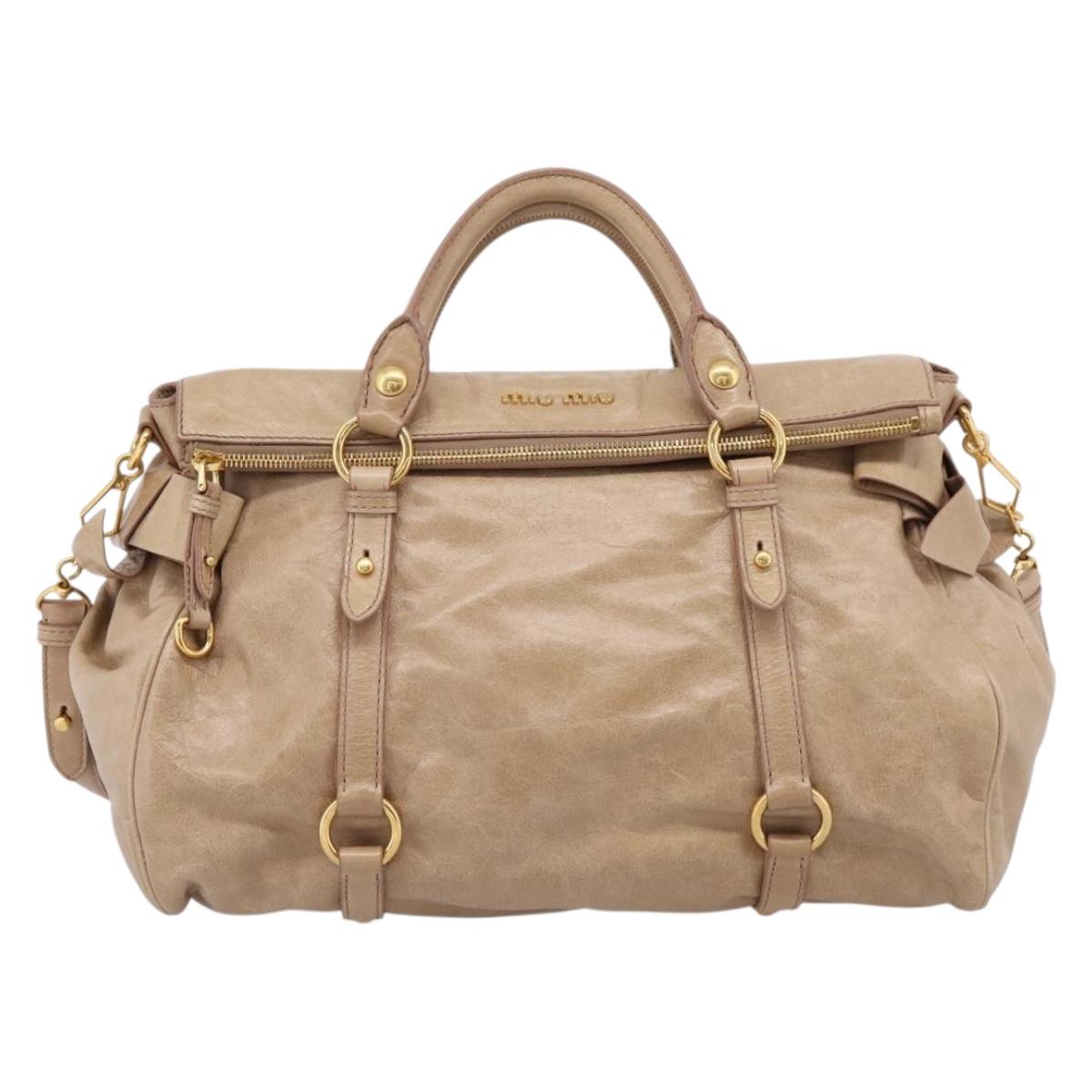 Miu Miu Hand Bag Leather 2way Beige Gold Auth 167823M