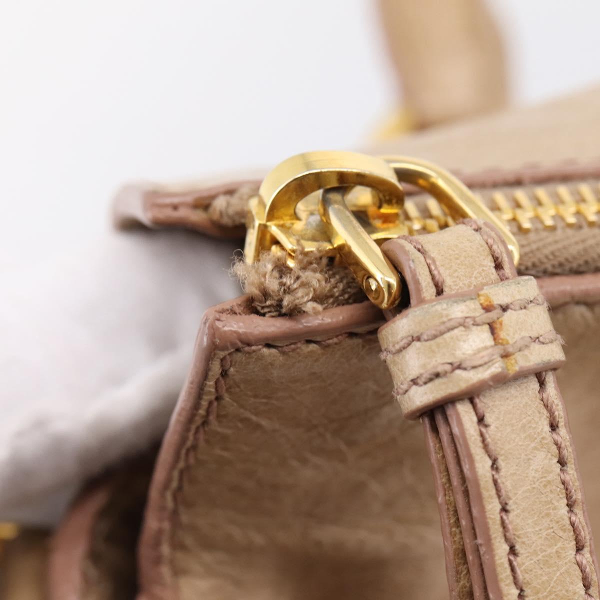 Miu Miu Hand Bag Leather 2way Beige Gold Auth 167823M