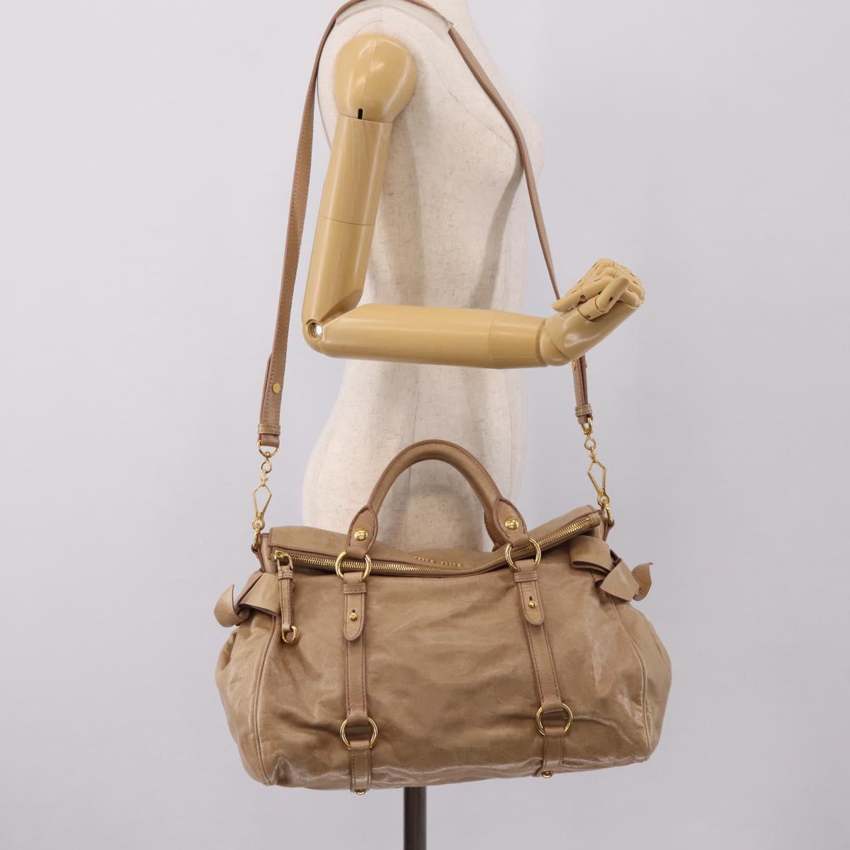 Miu Miu Hand Bag Leather 2way Beige Gold Auth 167823M