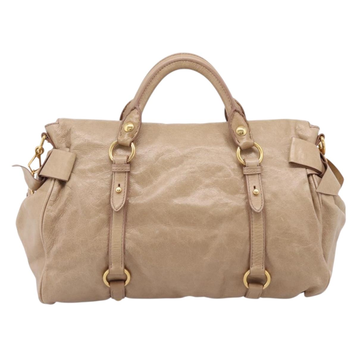 Miu Miu Hand Bag Leather 2way Beige Gold Auth 167823M
