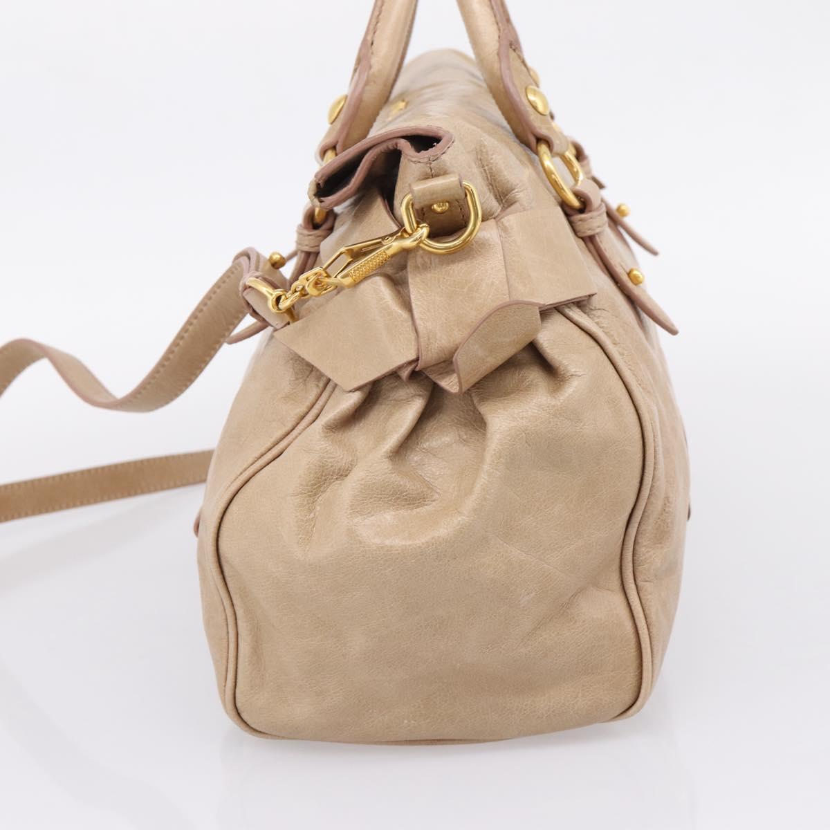 Miu Miu Hand Bag Leather 2way Beige Gold Auth 167823M