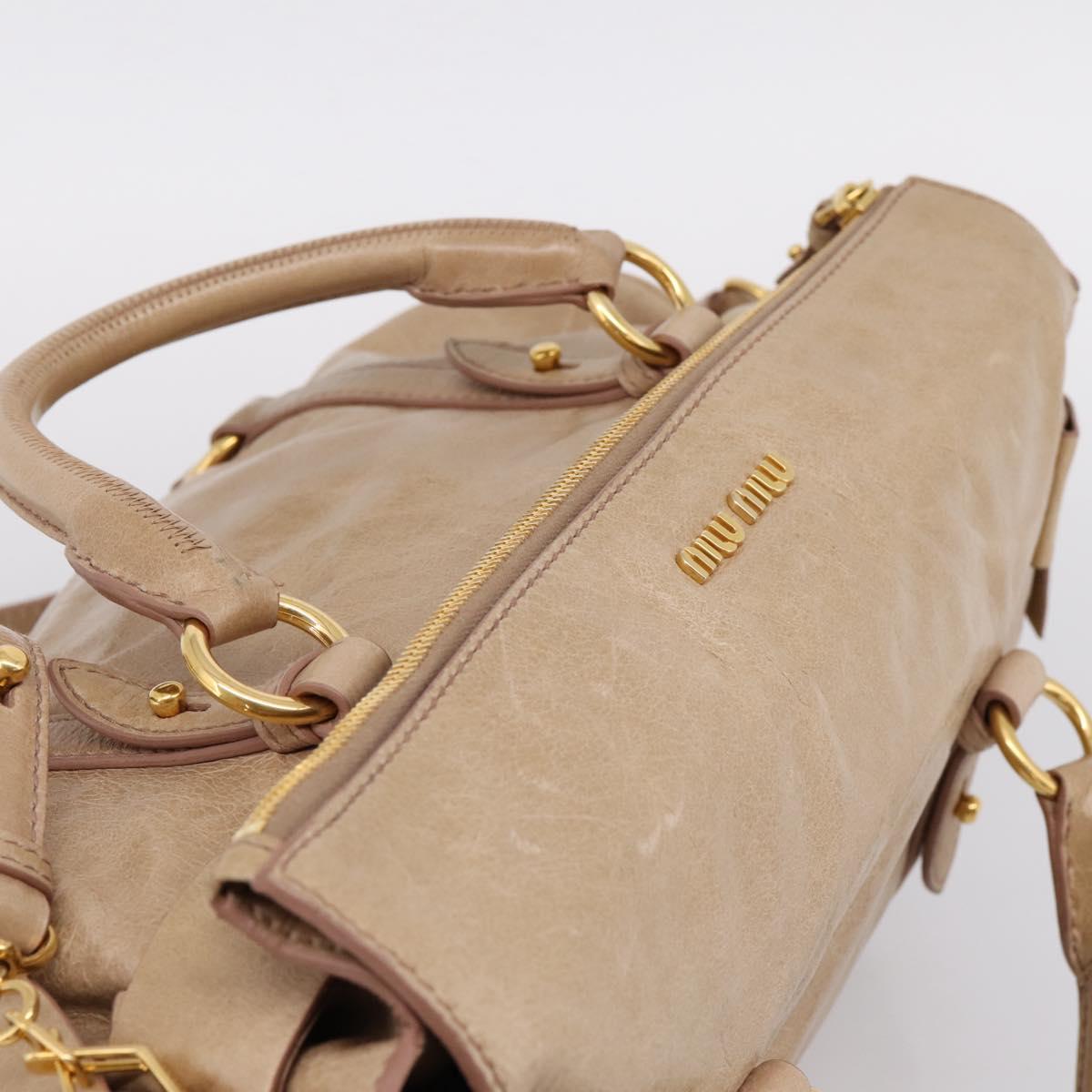 Miu Miu Hand Bag Leather 2way Beige Gold Auth 167823M