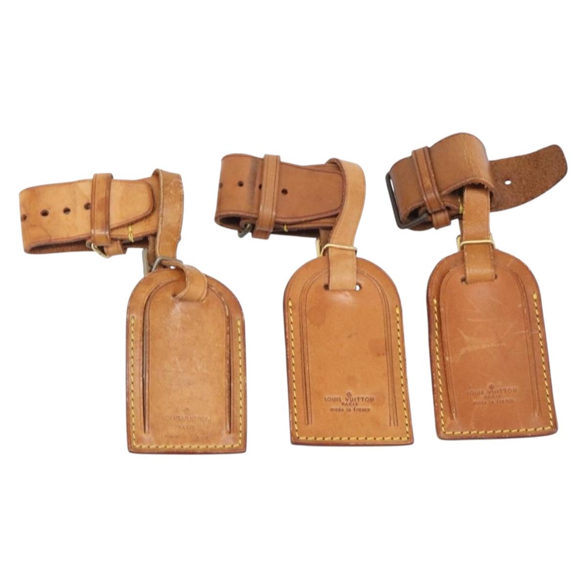 LOUIS VUITTON Name Tag Leather 10 Set Beige LV Auth 167824