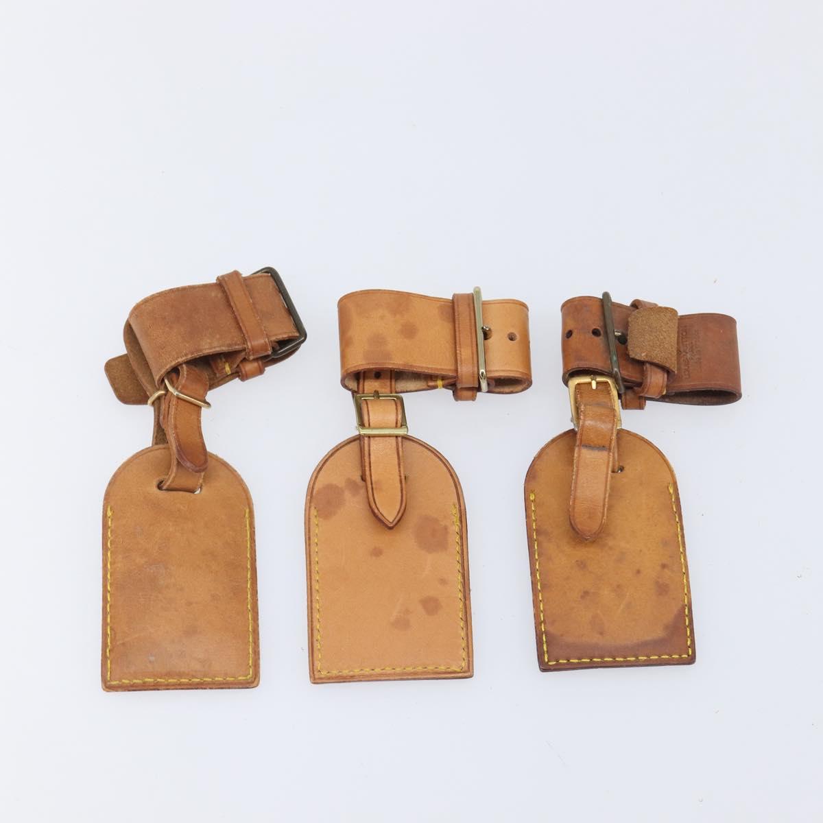 LOUIS VUITTON Name Tag Leather 10 Set Beige LV Auth 167824