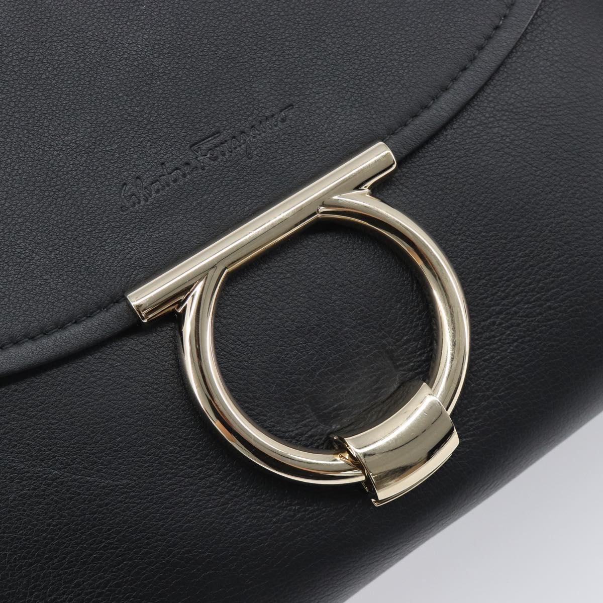 Salvatore Ferragamo Gancini Hand Bag Leather 2way Black Gold Auth 167828V
