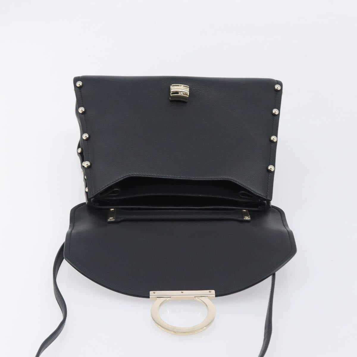 Salvatore Ferragamo Gancini Hand Bag Leather 2way Black Gold Auth 167828V