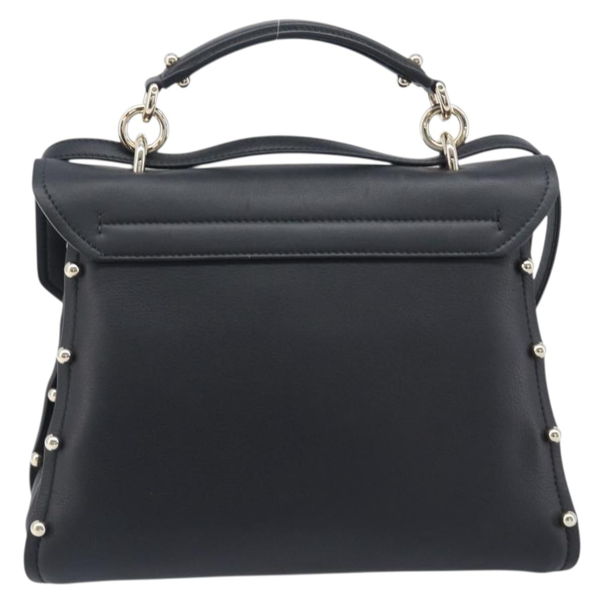 Salvatore Ferragamo Gancini Hand Bag Leather 2way Black Gold Auth 167828V