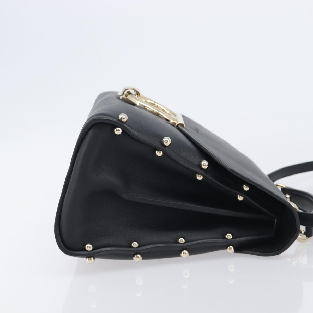 Salvatore Ferragamo Gancini Hand Bag Leather 2way Black Gold Auth 167828V