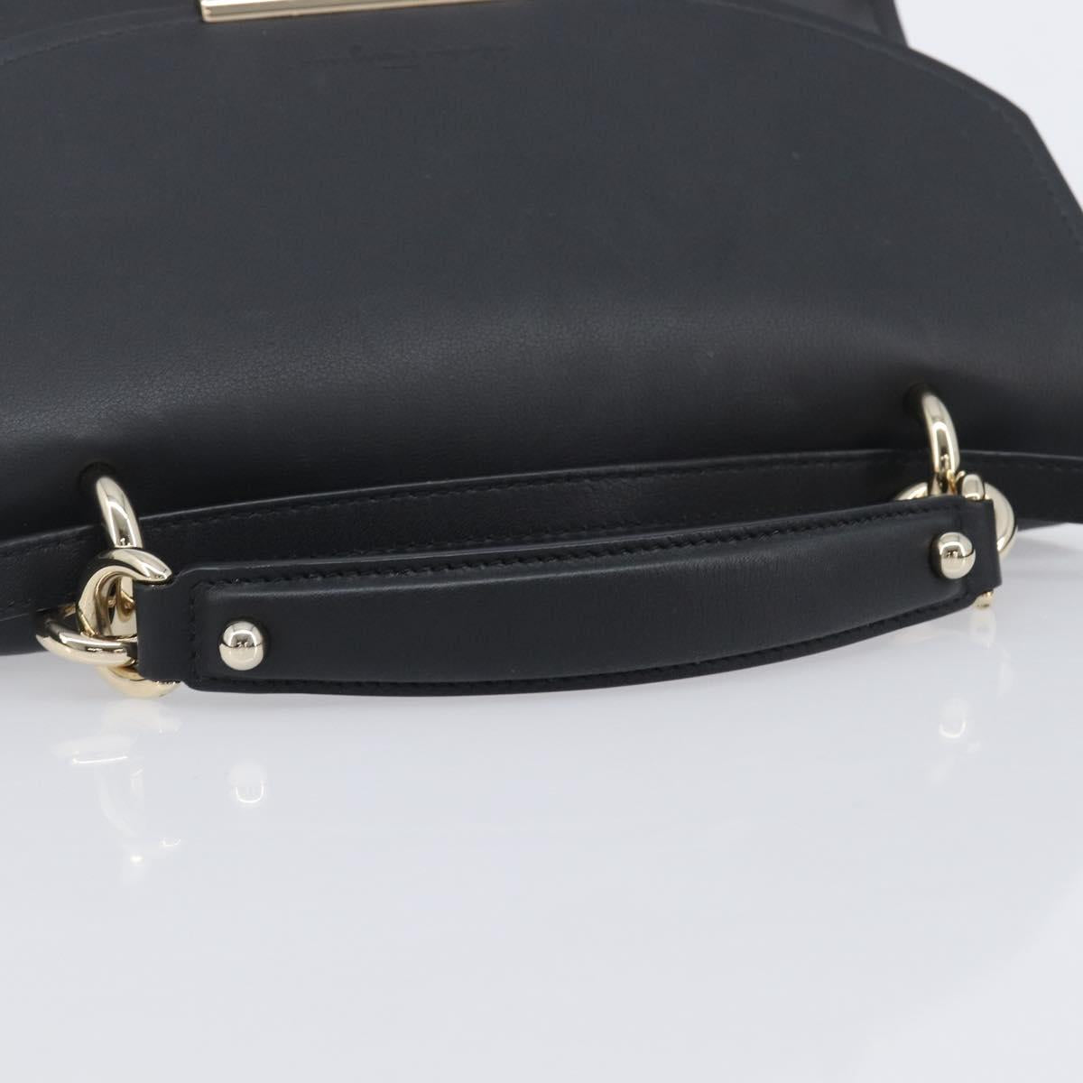 Salvatore Ferragamo Gancini Hand Bag Leather 2way Black Gold Auth 167828V