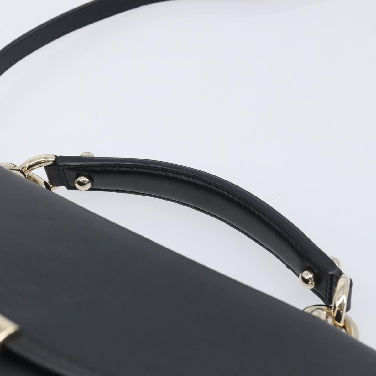 Salvatore Ferragamo Gancini Hand Bag Leather 2way Black Gold Auth 167828V