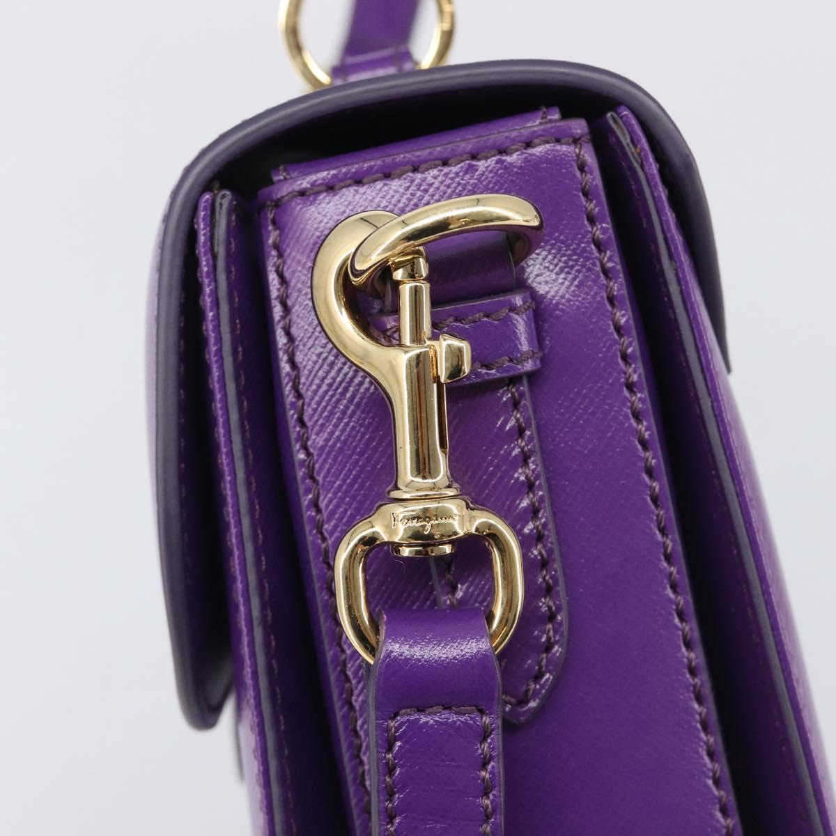 Salvatore Ferragamo Gancini Hand Bag Leather 2way Purple Gold Auth 167829V