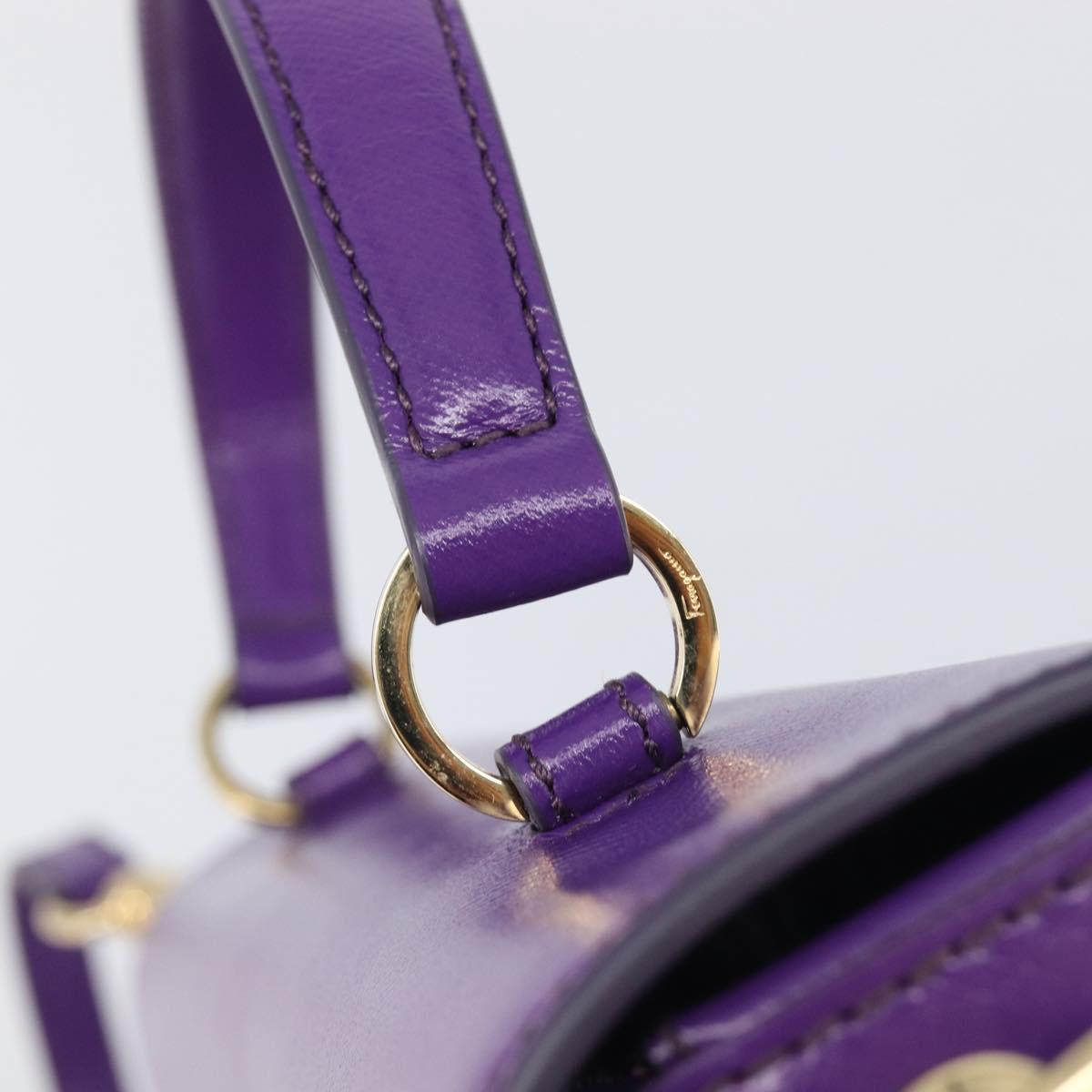 Salvatore Ferragamo Gancini Hand Bag Leather 2way Purple Gold Auth 167829V