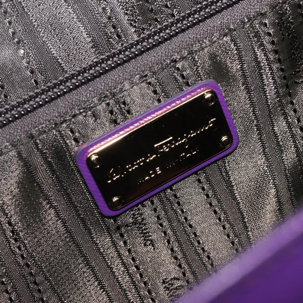 Salvatore Ferragamo Gancini Hand Bag Leather 2way Purple Gold Auth 167829V