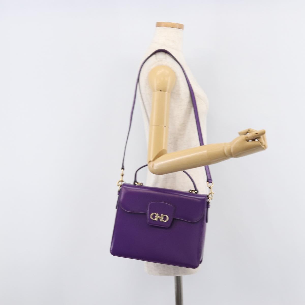 Salvatore Ferragamo Gancini Hand Bag Leather 2way Purple Gold Auth 167829V