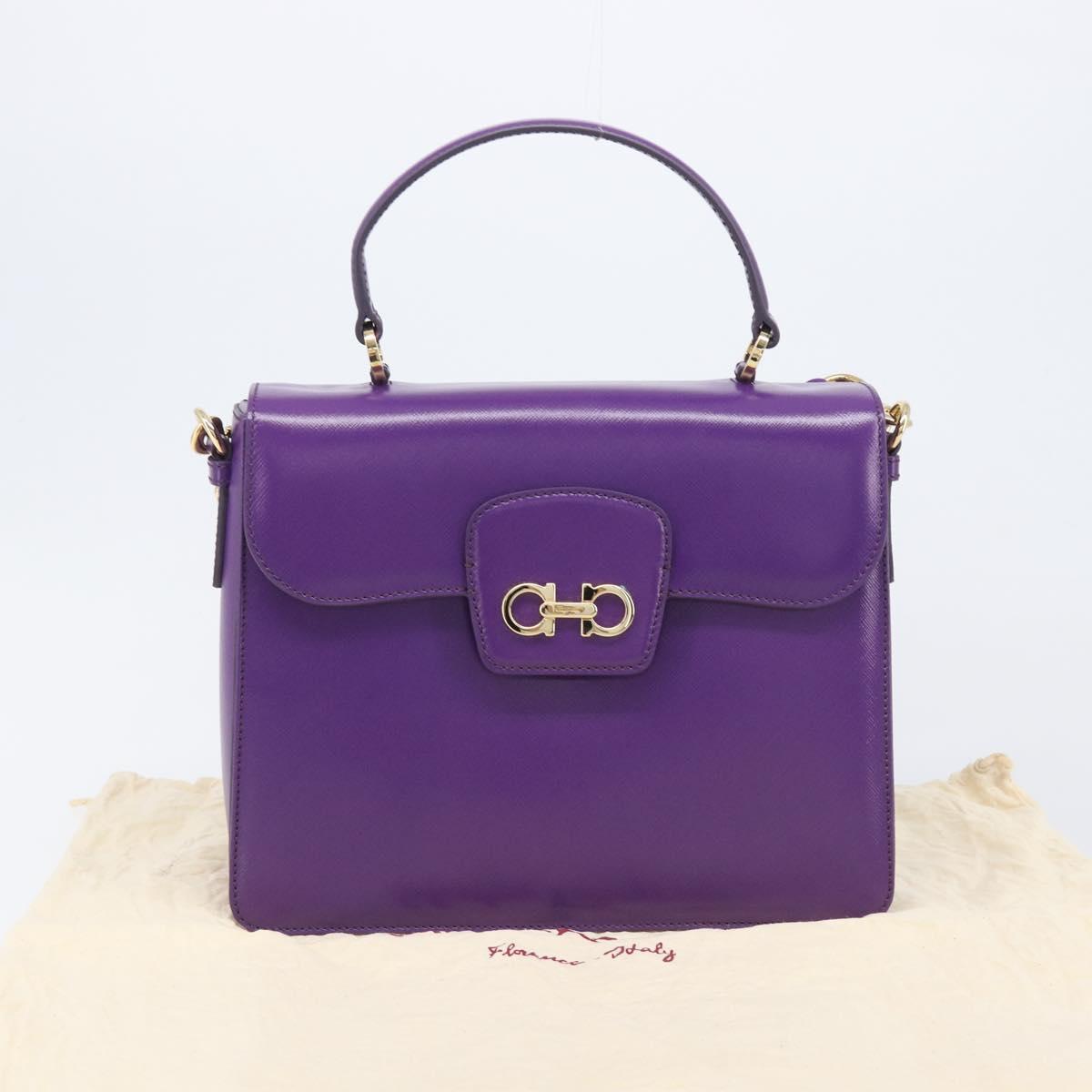 Salvatore Ferragamo Gancini Hand Bag Leather 2way Purple Gold Auth 167829V