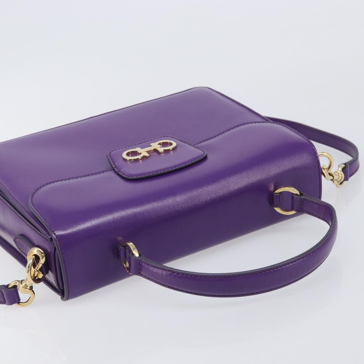 Salvatore Ferragamo Gancini Hand Bag Leather 2way Purple Gold Auth 167829V