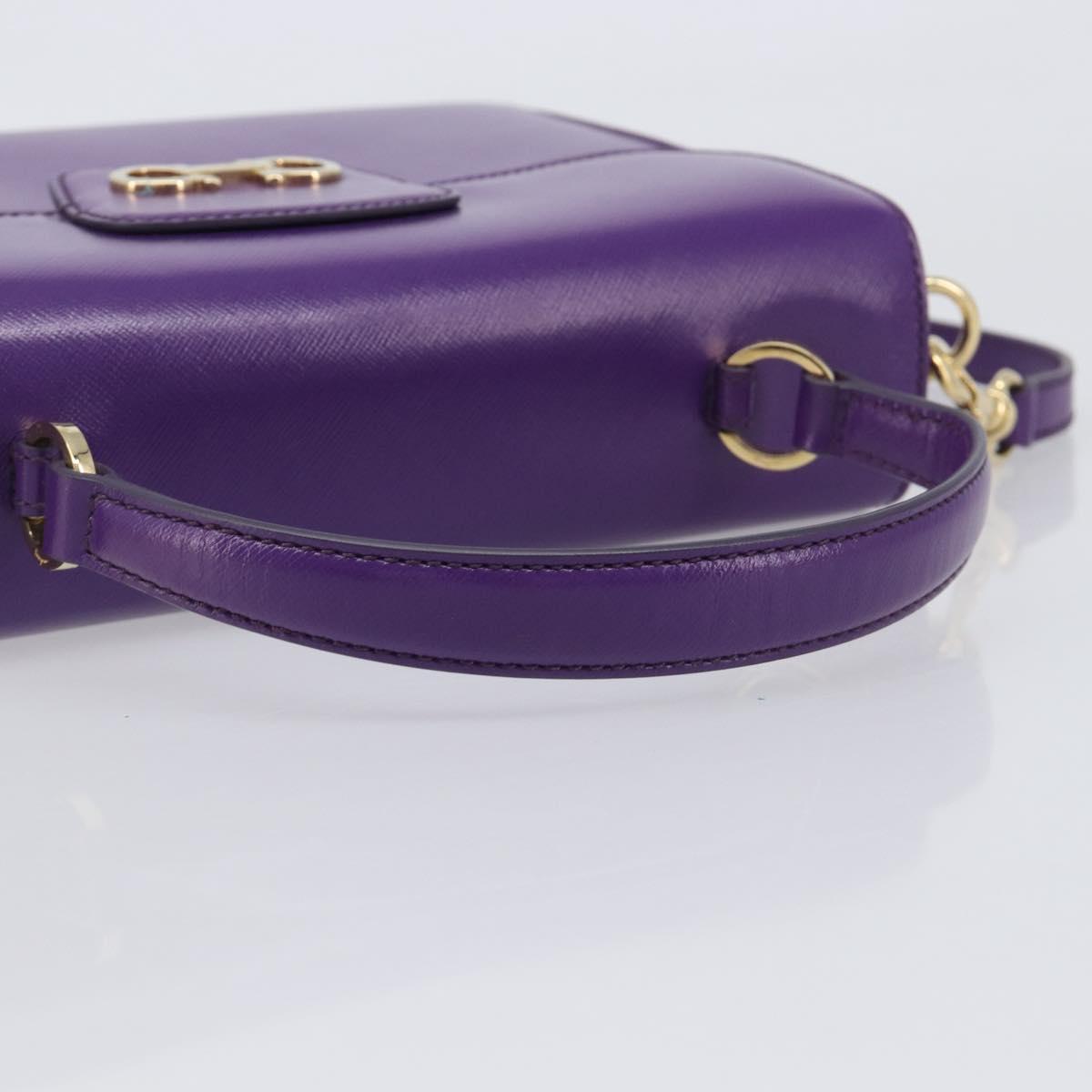 Salvatore Ferragamo Gancini Hand Bag Leather 2way Purple Gold Auth 167829V