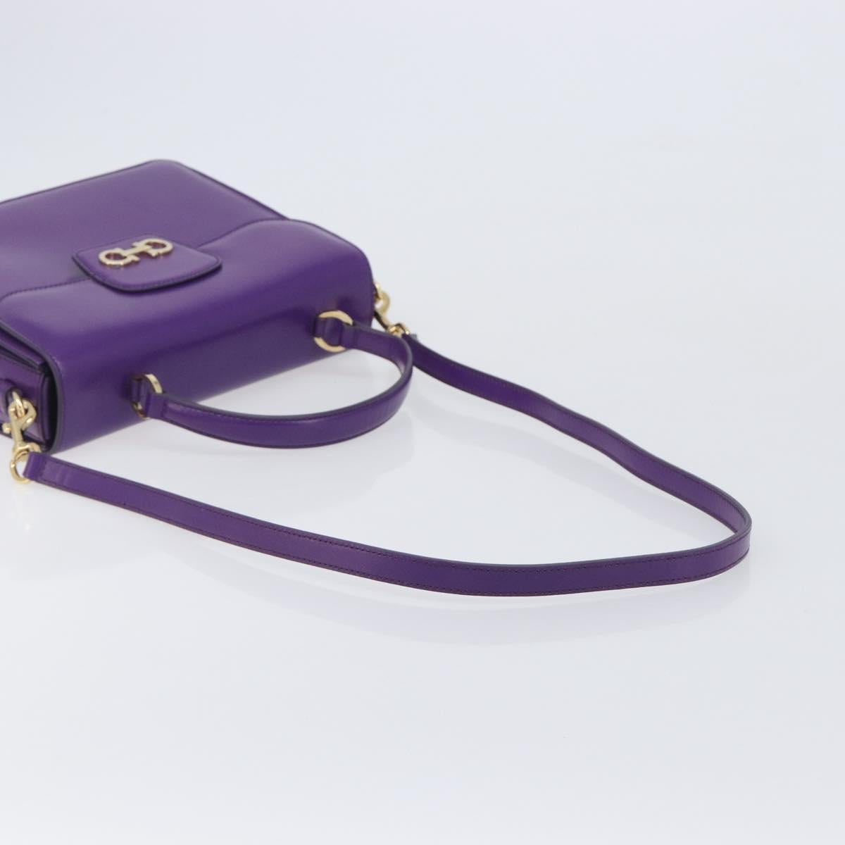 Salvatore Ferragamo Gancini Hand Bag Leather 2way Purple Gold Auth 167829V