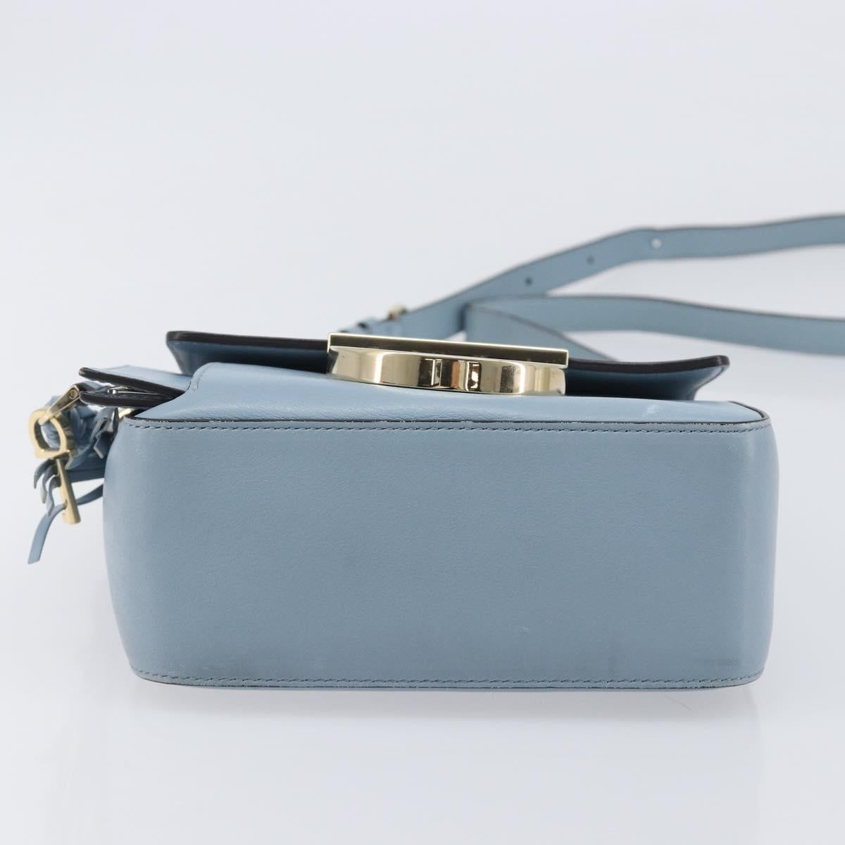 Salvatore Ferragamo Gancini Shoulder Bag Leather Light Blue Gold Auth 167830V