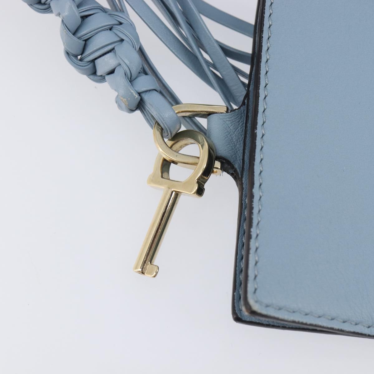 Salvatore Ferragamo Gancini Shoulder Bag Leather Light Blue Gold Auth 167830V