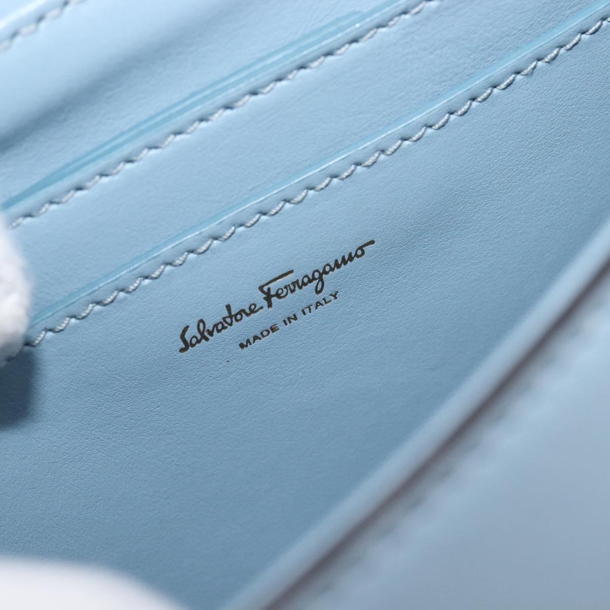 Salvatore Ferragamo Gancini Shoulder Bag Leather Light Blue Gold Auth 167830V