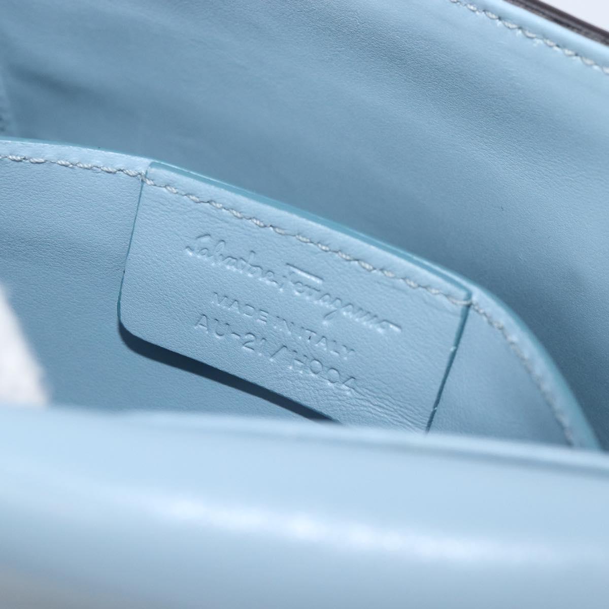 Salvatore Ferragamo Gancini Shoulder Bag Leather Light Blue Gold Auth 167830V