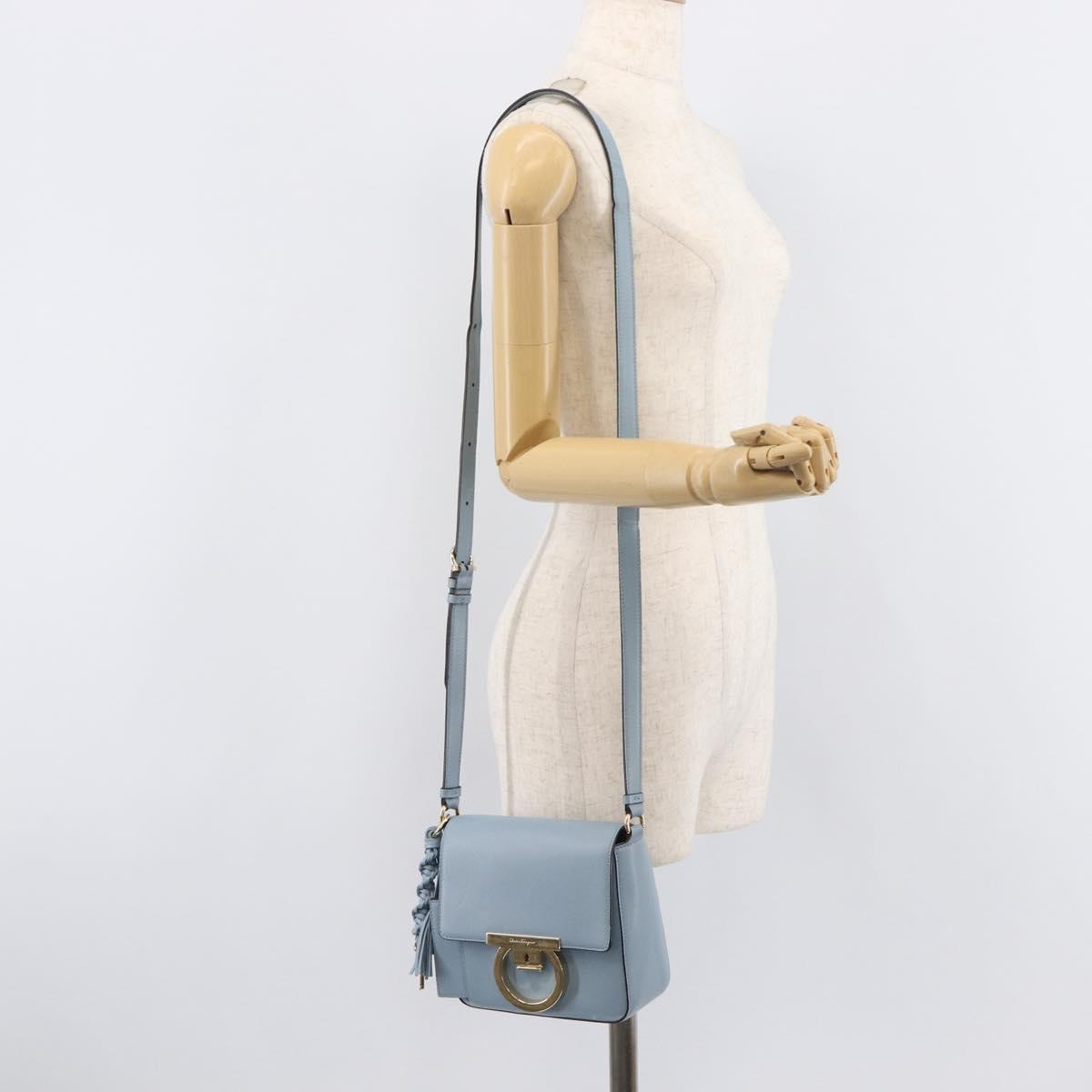 Salvatore Ferragamo Gancini Shoulder Bag Leather Light Blue Gold Auth 167830V