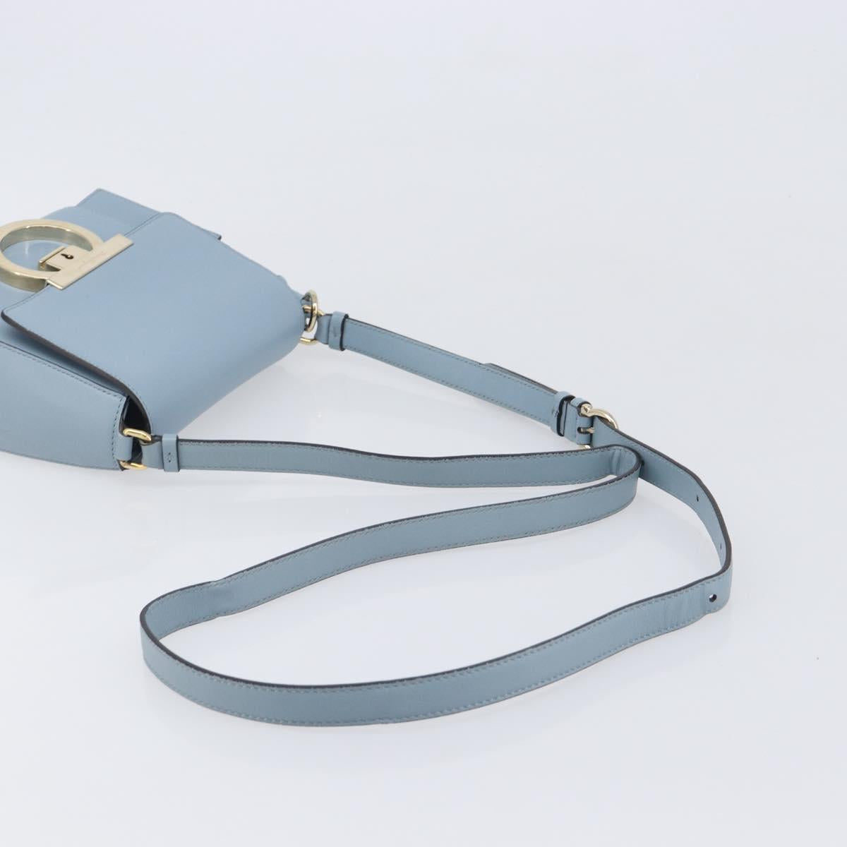 Salvatore Ferragamo Gancini Shoulder Bag Leather Light Blue Gold Auth 167830V