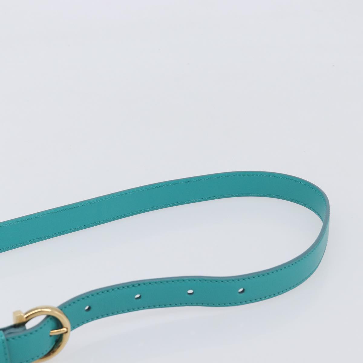 Salvatore Ferragamo Gancini Hand Bag Rattan Turquoise Blue Gold Auth 167831V