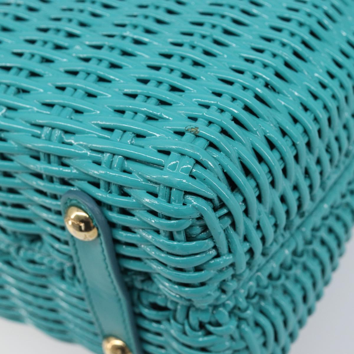 Salvatore Ferragamo Gancini Hand Bag Rattan Turquoise Blue Gold Auth 167831V