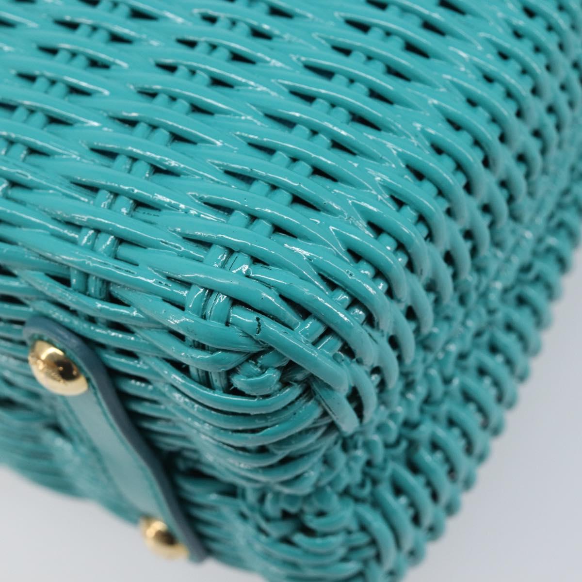 Salvatore Ferragamo Gancini Hand Bag Rattan Turquoise Blue Gold Auth 167831V