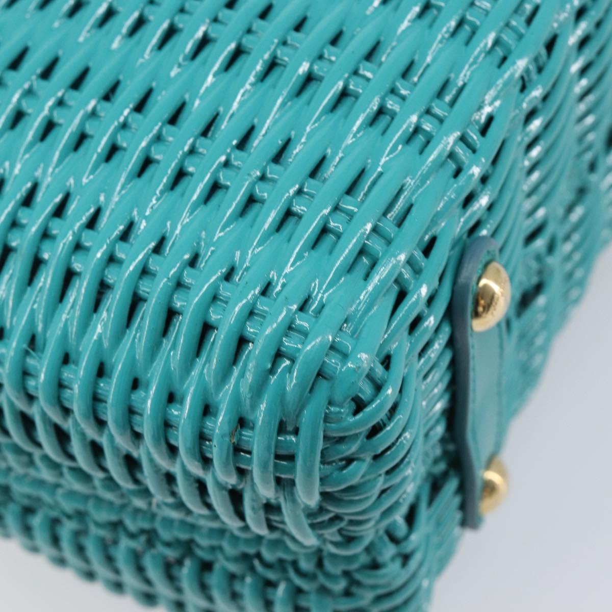 Salvatore Ferragamo Gancini Hand Bag Rattan Turquoise Blue Gold Auth 167831V