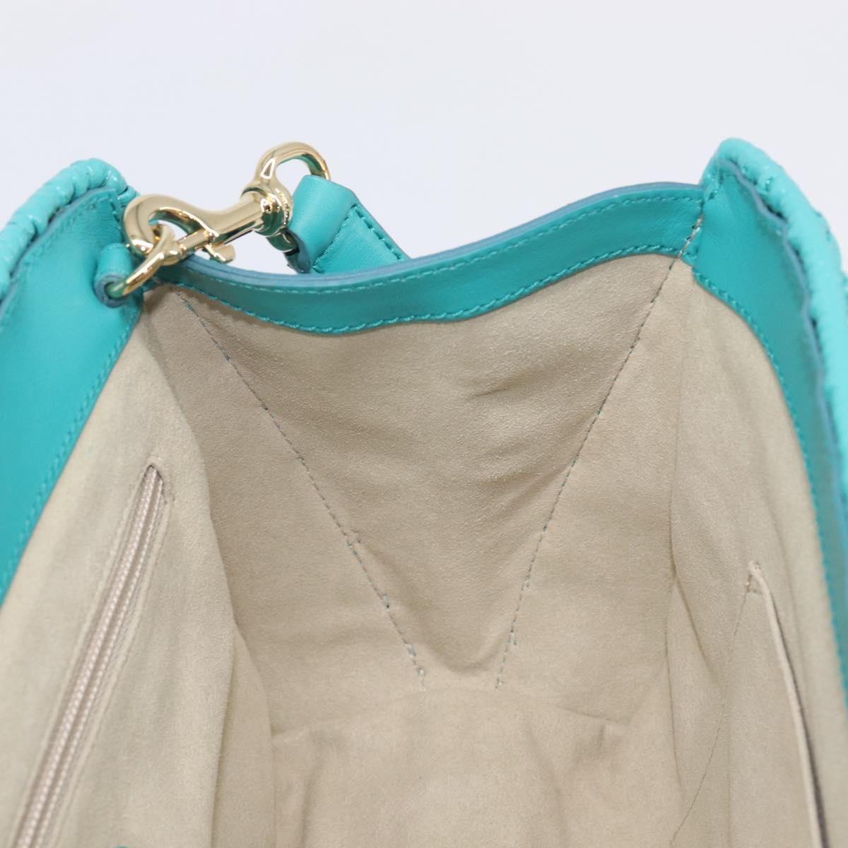 Salvatore Ferragamo Gancini Hand Bag Rattan Turquoise Blue Gold Auth 167831V