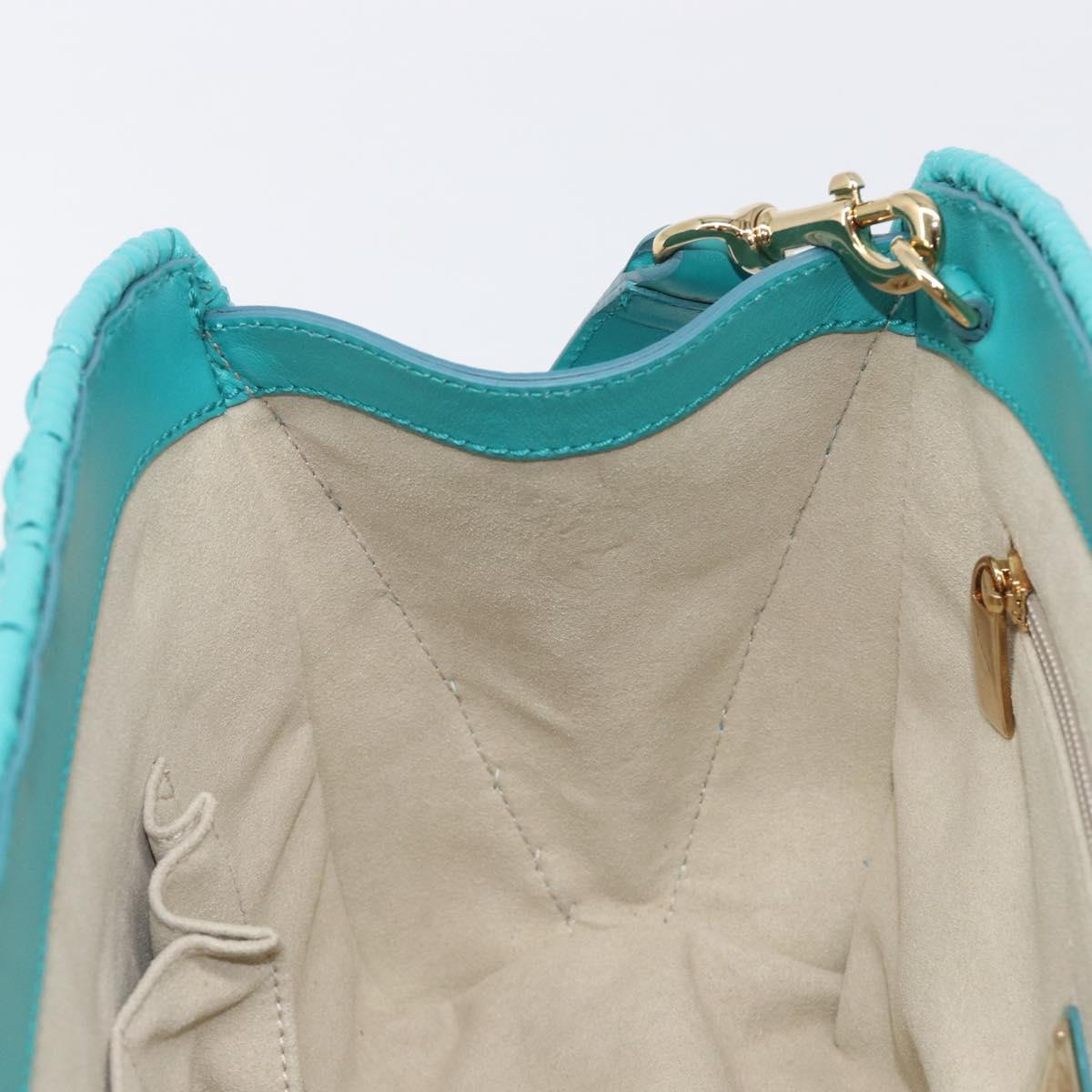 Salvatore Ferragamo Gancini Hand Bag Rattan Turquoise Blue Gold Auth 167831V