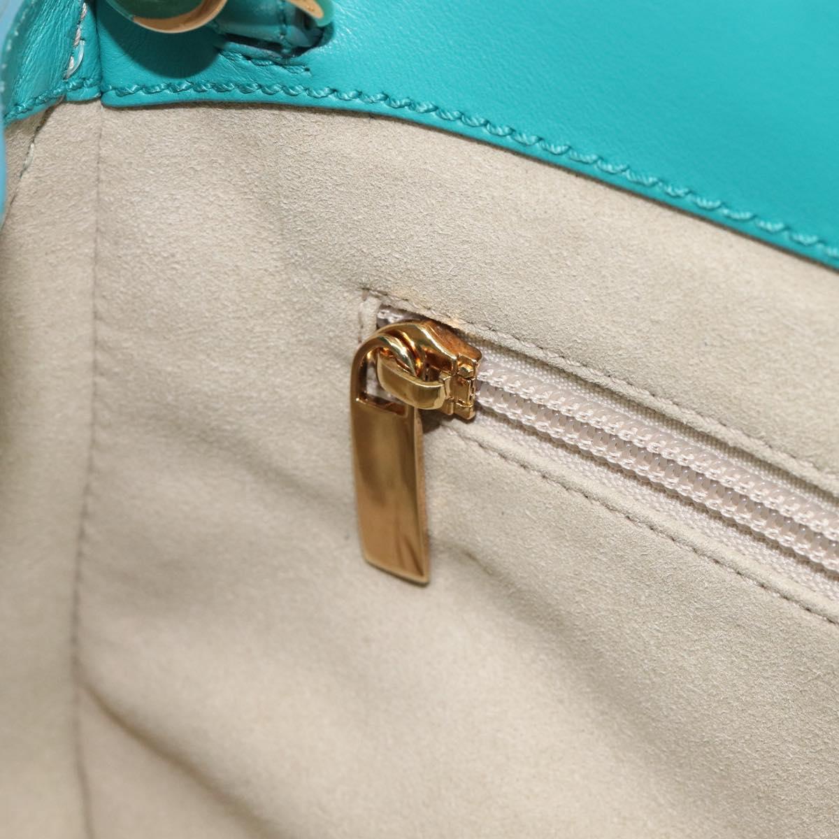 Salvatore Ferragamo Gancini Hand Bag Rattan Turquoise Blue Gold Auth 167831V