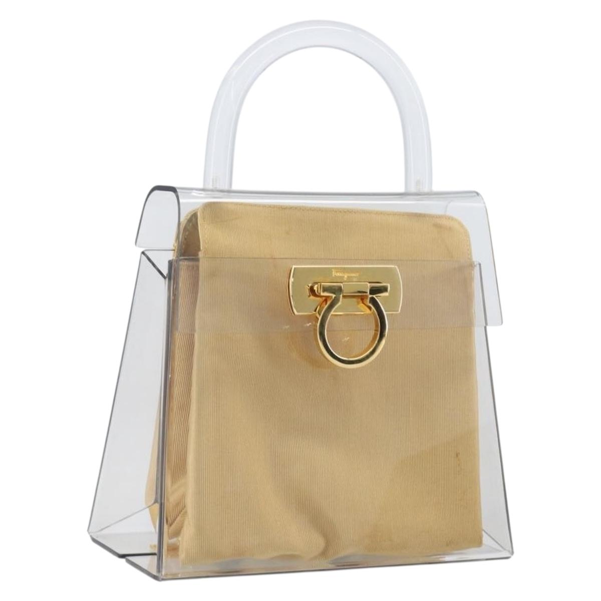 Salvatore Ferragamo Gancini Hand Bag Plastic Clear Gold Auth 167832V