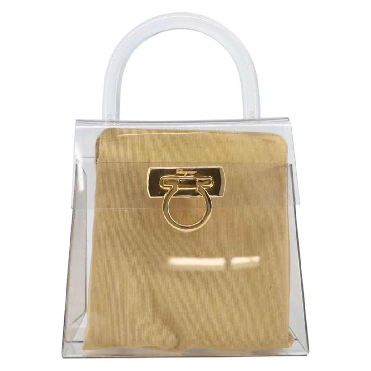 Salvatore Ferragamo Gancini Hand Bag Plastic Clear Gold Auth 167832V