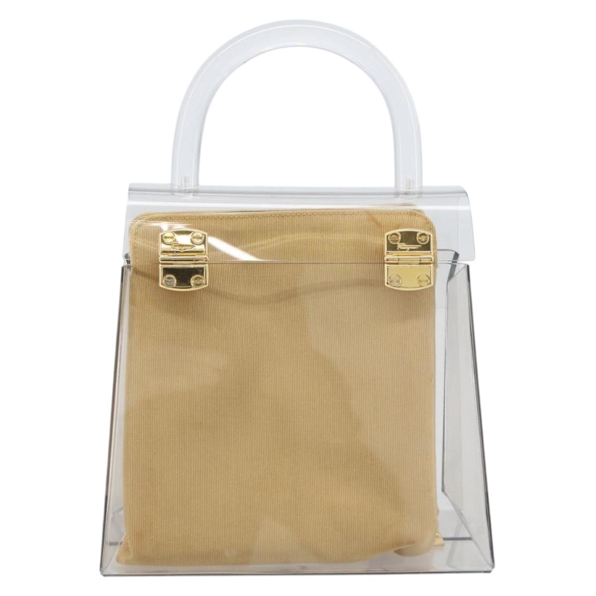 Salvatore Ferragamo Gancini Hand Bag Plastic Clear Gold Auth 167832V