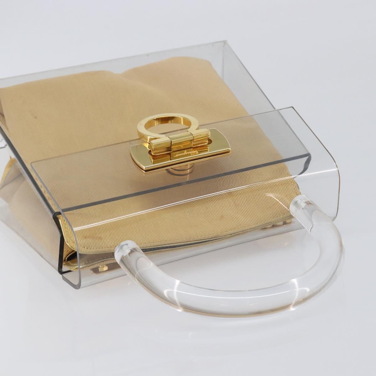 Salvatore Ferragamo Gancini Hand Bag Plastic Clear Gold Auth 167832V