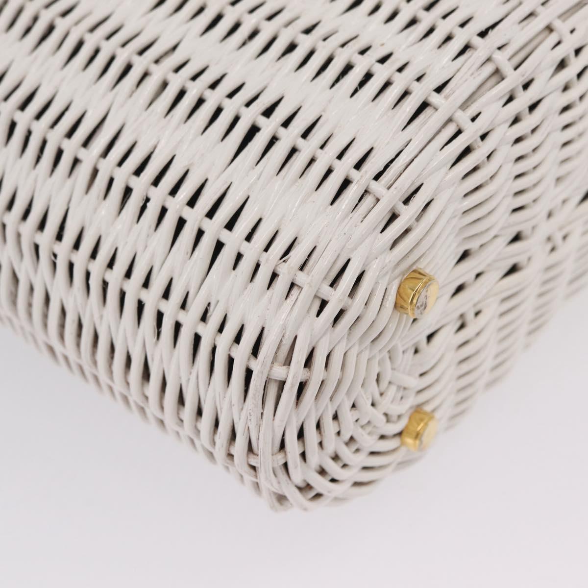 Salvatore Ferragamo Ganchei Hand Bag Rattan White Gold Auth 167833A
