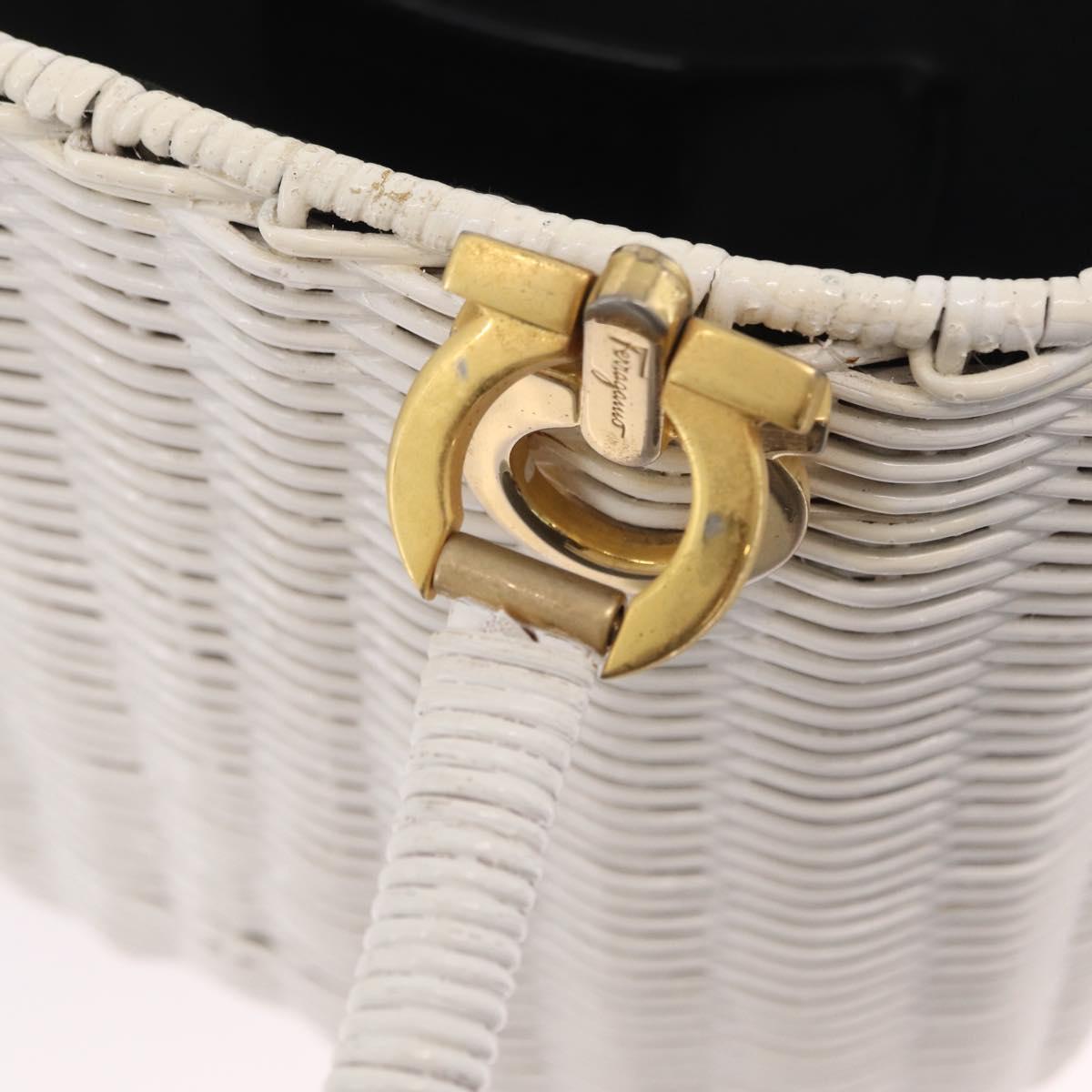 Salvatore Ferragamo Ganchei Hand Bag Rattan White Gold Auth 167833A