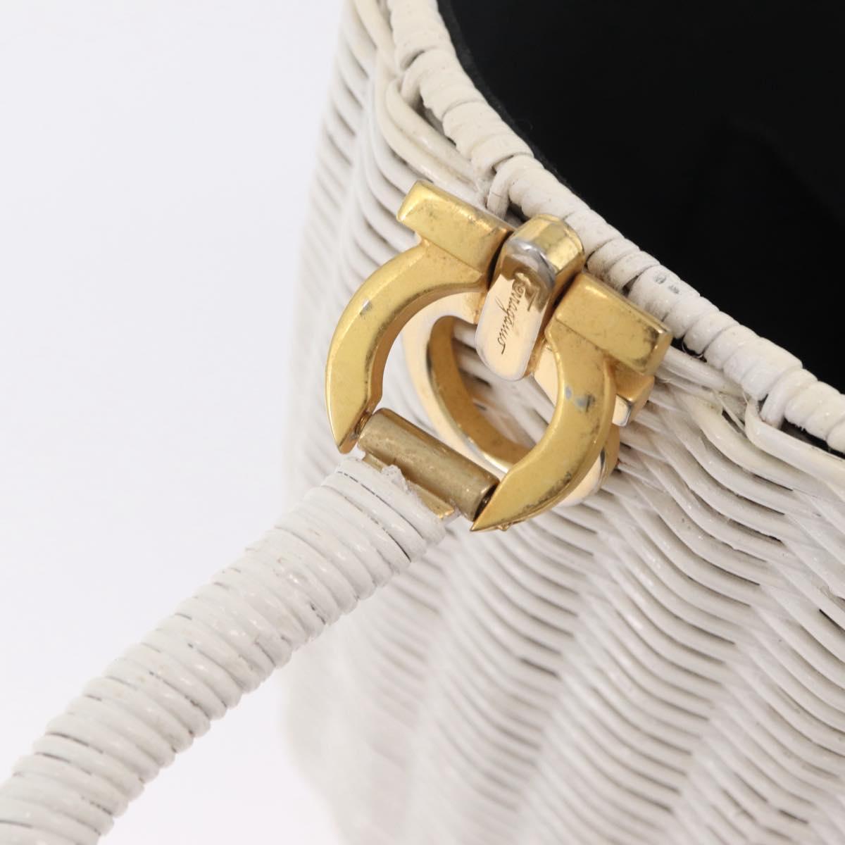 Salvatore Ferragamo Ganchei Hand Bag Rattan White Gold Auth 167833A
