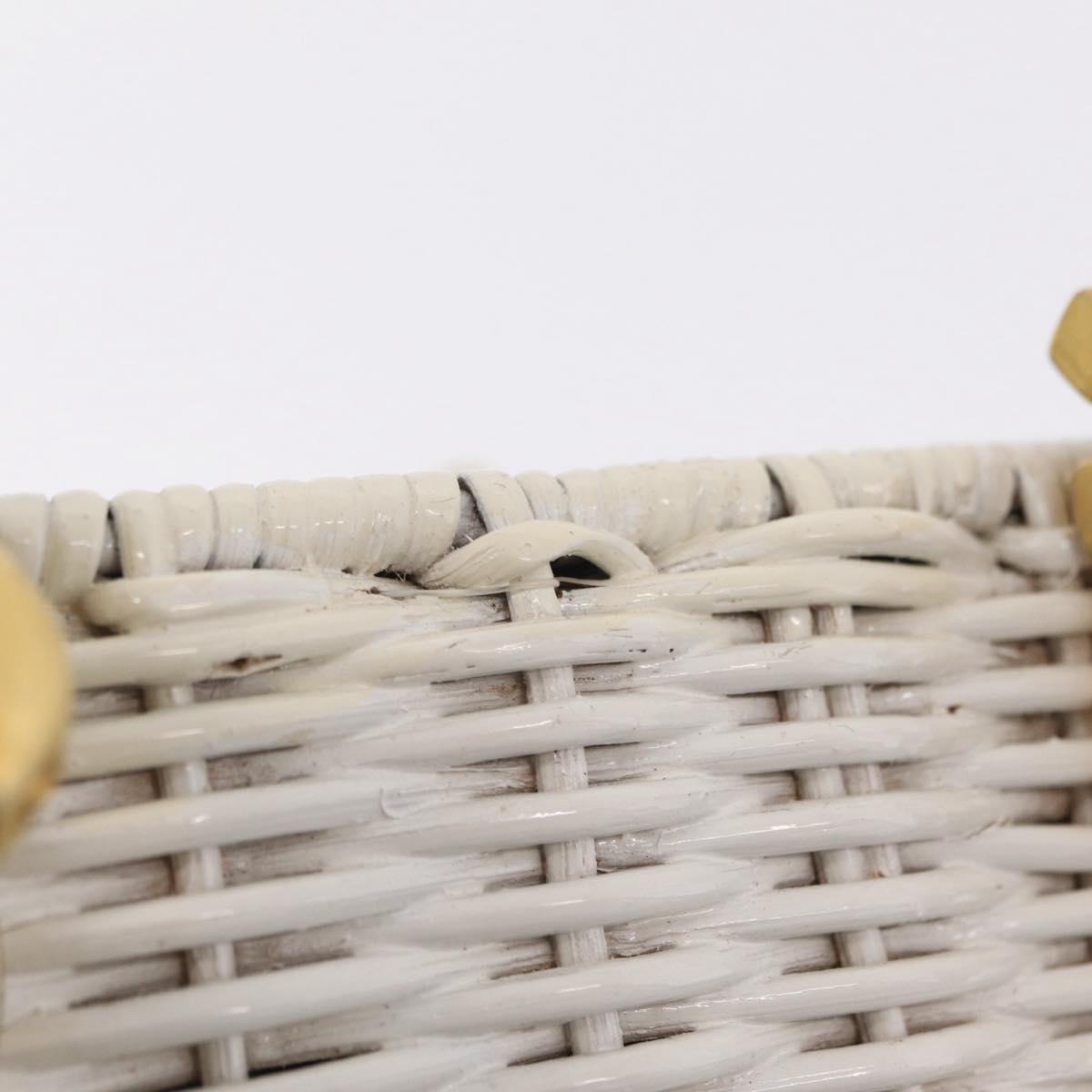 Salvatore Ferragamo Ganchei Hand Bag Rattan White Gold Auth 167833A