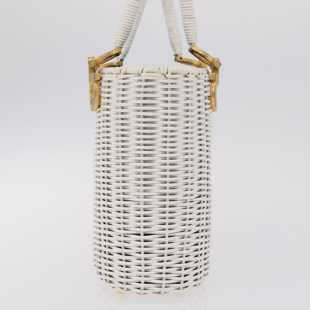 Salvatore Ferragamo Ganchei Hand Bag Rattan White Gold Auth 167833A